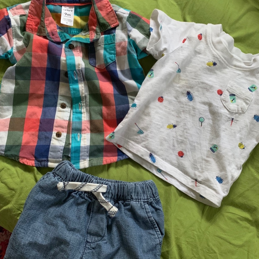 Carters button up and matching t with jean shots